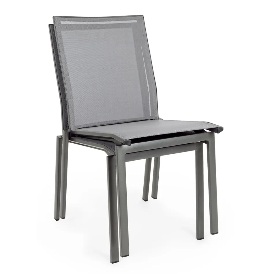 Stackable Outdoor Chair in Aluminium and Textilene, Homemotion 4 Pieces - Serge Viadurini