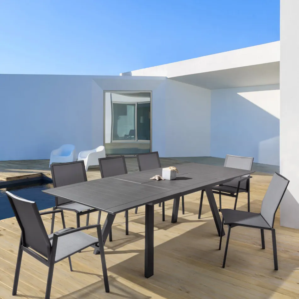 Stackable Outdoor Chair in Aluminium and Textilene, Homemotion 4 Pieces - Serge Viadurini