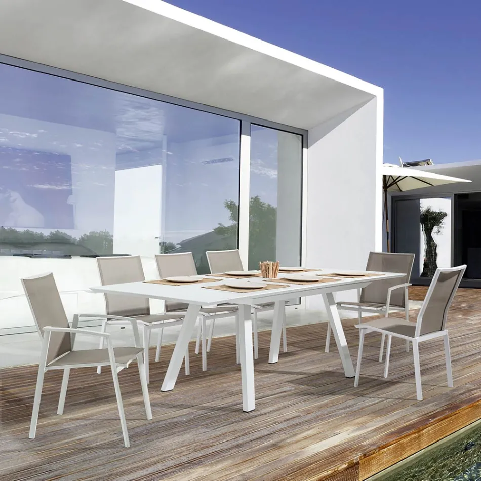 Stackable Outdoor Chair in Aluminium and Textilene, Homemotion 4 Pieces - Serge Viadurini