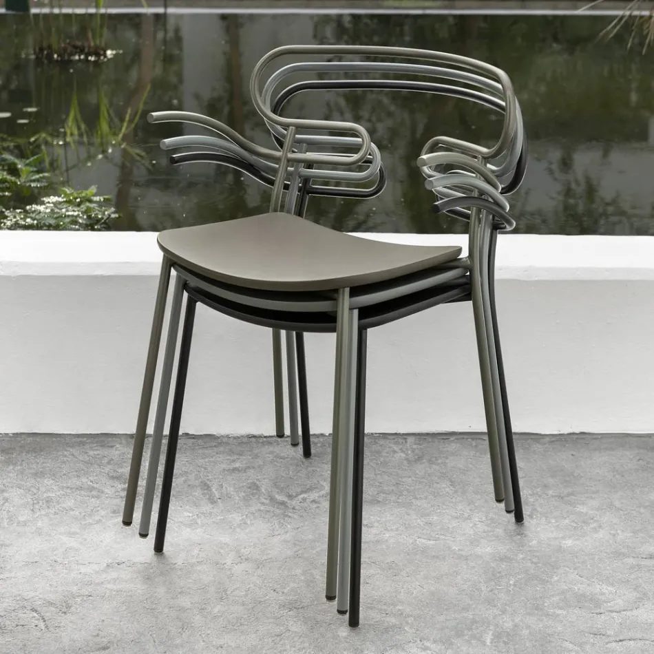 Outdoor Chair in Metal and Polyurethane Made in Italy, 2 Pieces - Trosa Viadurini