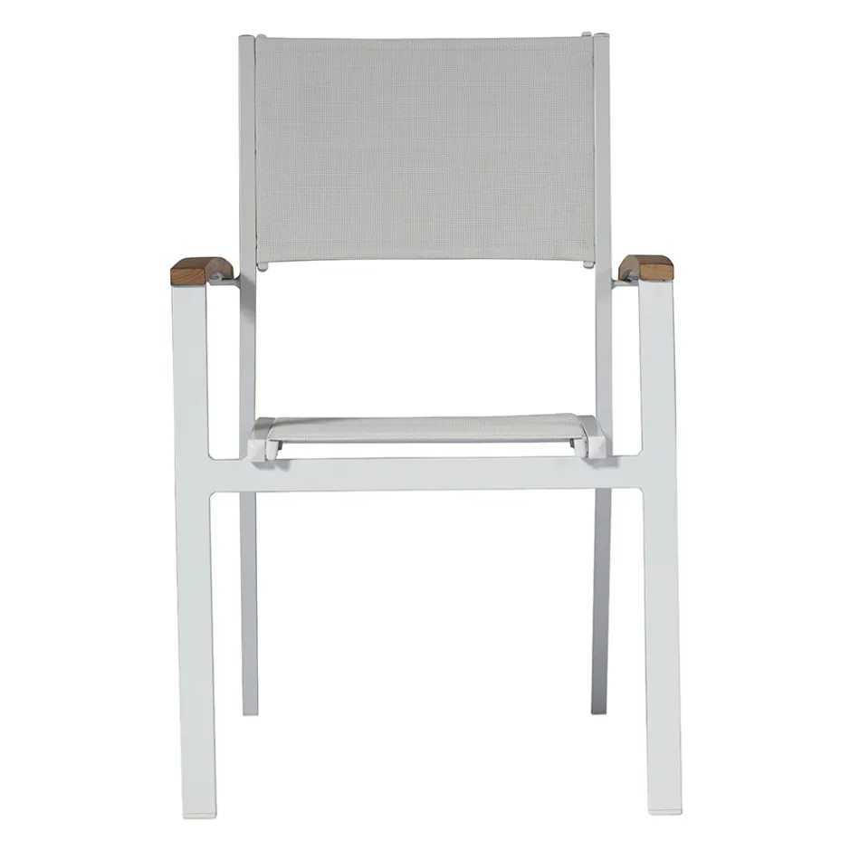 Stackable Garden Chair in White Aluminium with Armrests - Lyonel Viadurini