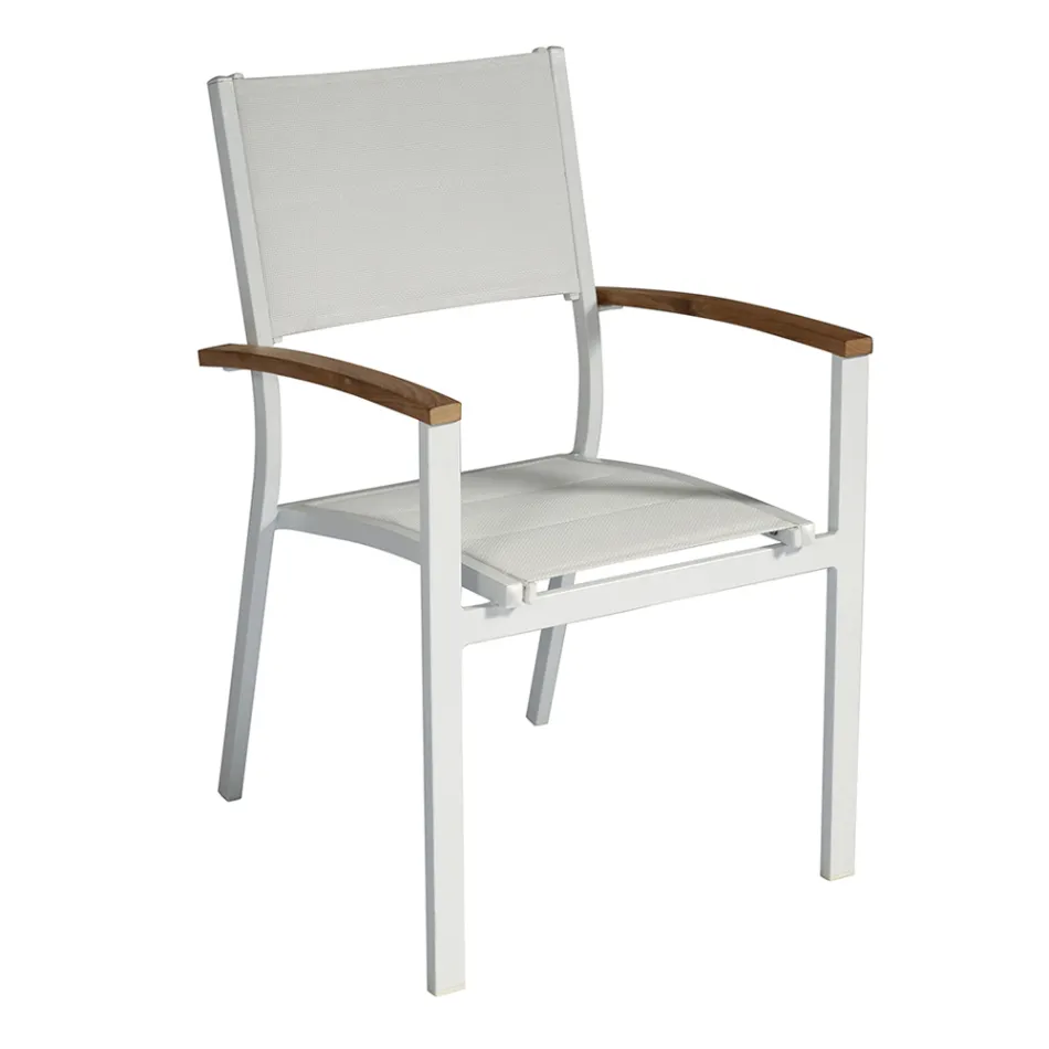 Stackable Garden Chair in White Aluminium with Armrests - Lyonel Viadurini