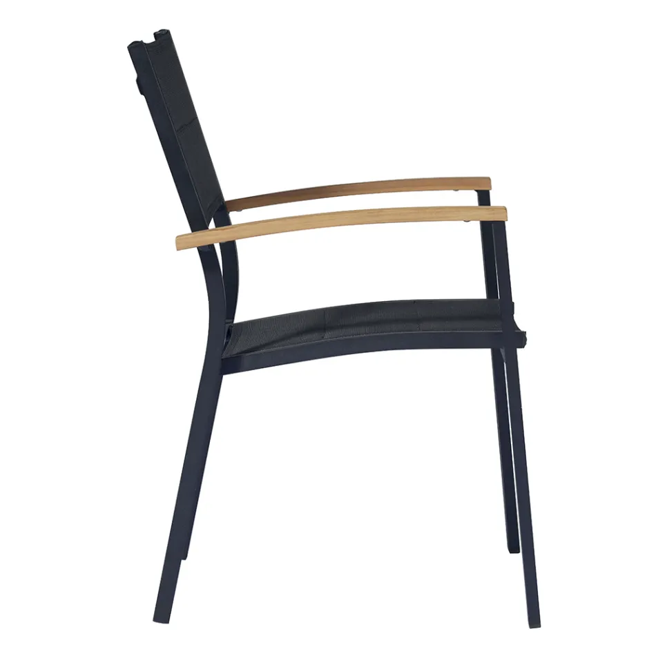 Stackable Garden Chair in Anthracite Grey Aluminium and Teak - Aidan Viadurini