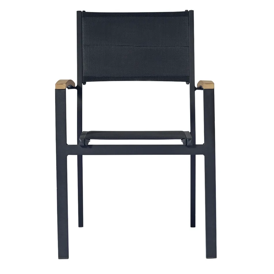 Stackable Garden Chair in Anthracite Grey Aluminium and Teak - Aidan Viadurini