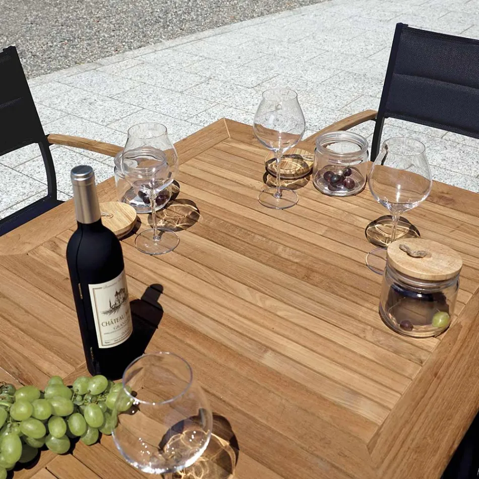 Stackable Garden Chair in Anthracite Grey Aluminium and Teak - Aidan Viadurini