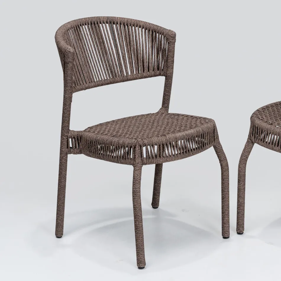 Garden Chair in Aluminium and Rope Weave - Algedi Viadurini