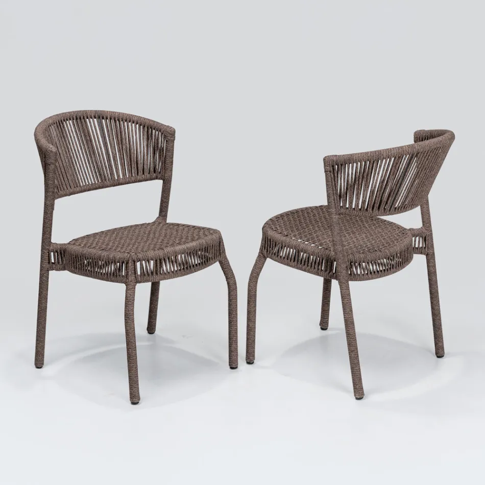 Garden Chair in Aluminium and Rope Weave - Algedi Viadurini