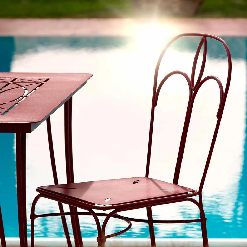 Garden Chair in Red Iron with Cushion Made in Italy, 2 Pieces - Agate Viadurini