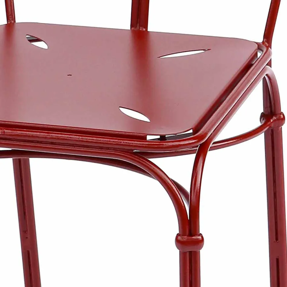 Garden Chair in Red Iron with Cushion Made in Italy, 2 Pieces - Agate Viadurini