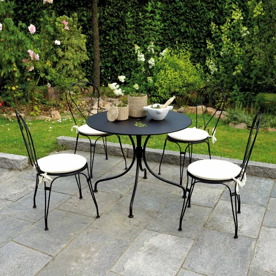 Garden Chair in Black Painted Iron with Stackable Structure - Nacim Viadurini