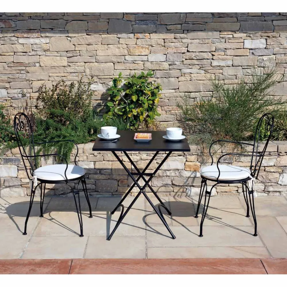 Garden Chair in Black Painted Iron with Stackable Structure - Nacim Viadurini