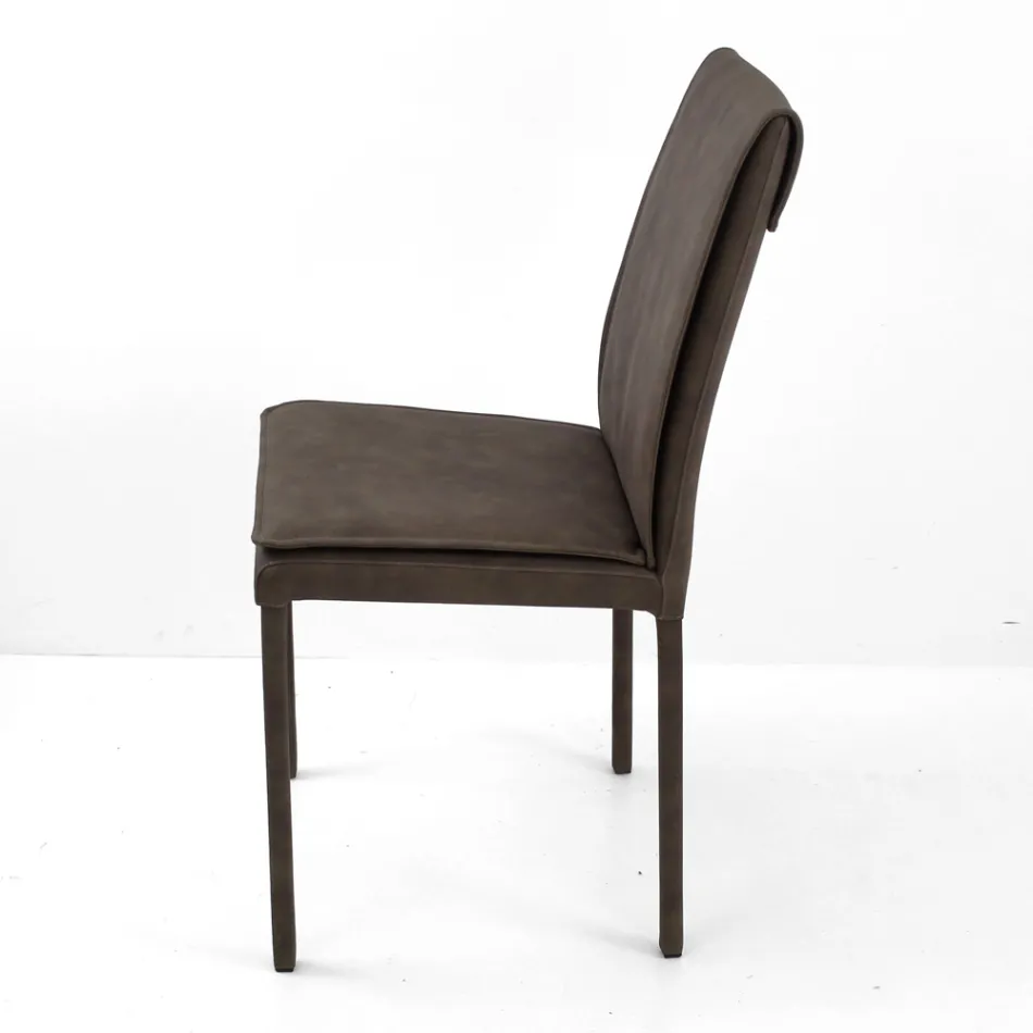 Indoor Chair with High Back in Faux Leather Made in Italy - Cleto Viadurini