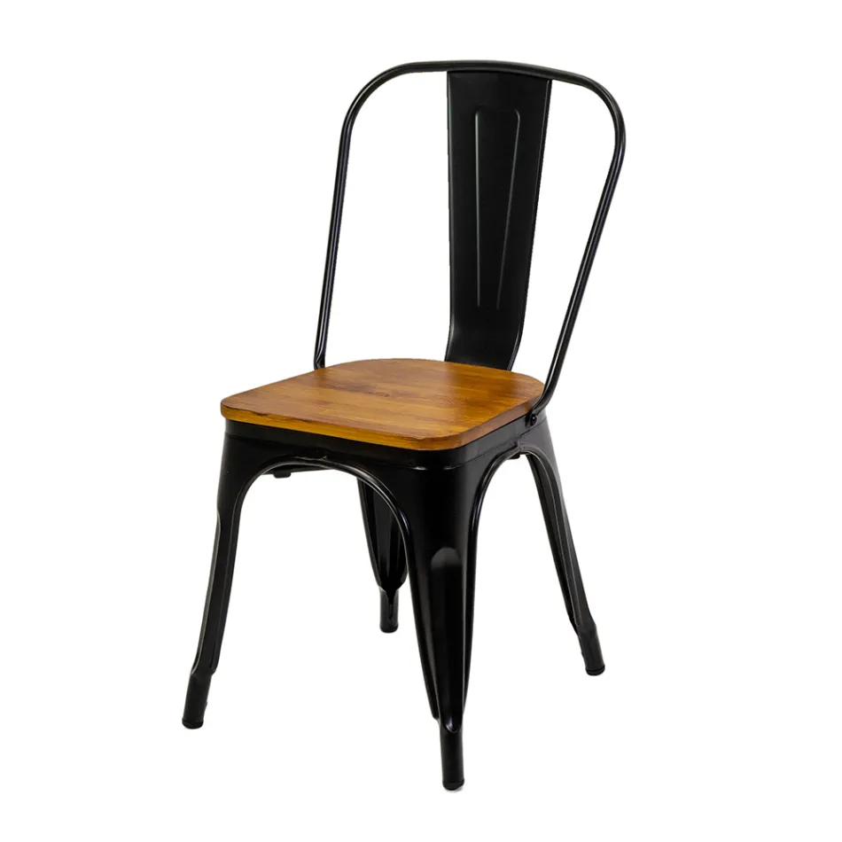Indoor and Outdoor Chair Made of Iron and Wooden Seat - Stationery Viadurini