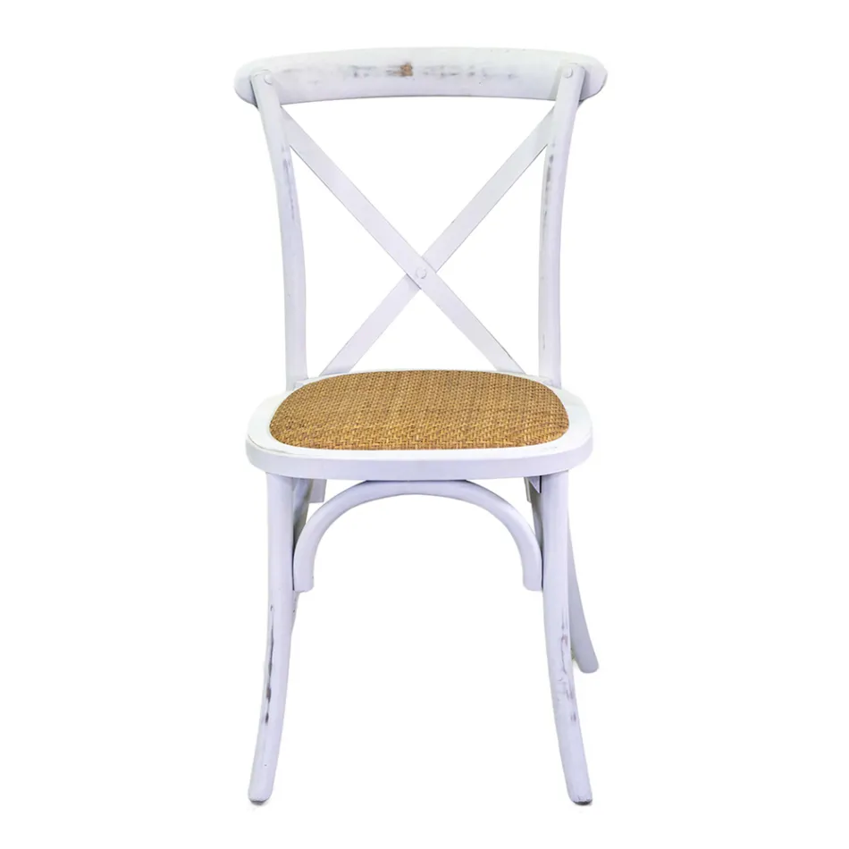 Stackable Indoor Chair in Birch Wood and Rattan Seat - Barriera Viadurini