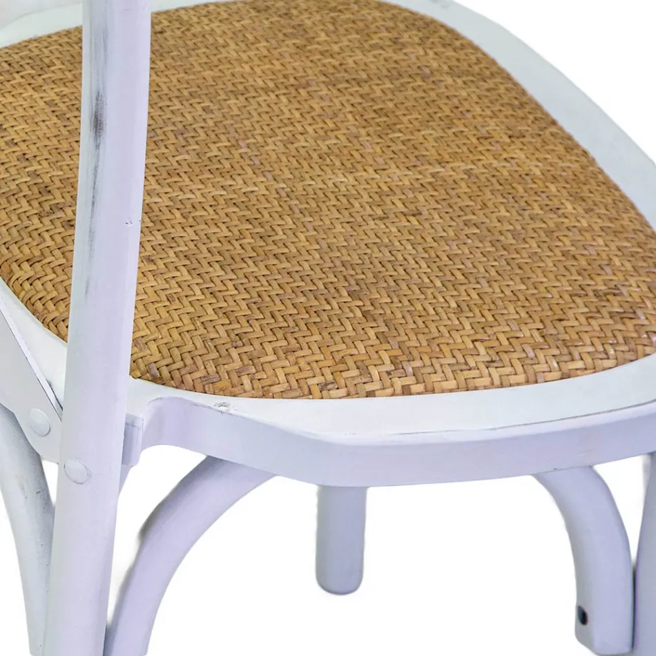 Stackable Indoor Chair in Birch Wood and Rattan Seat - Barriera Viadurini