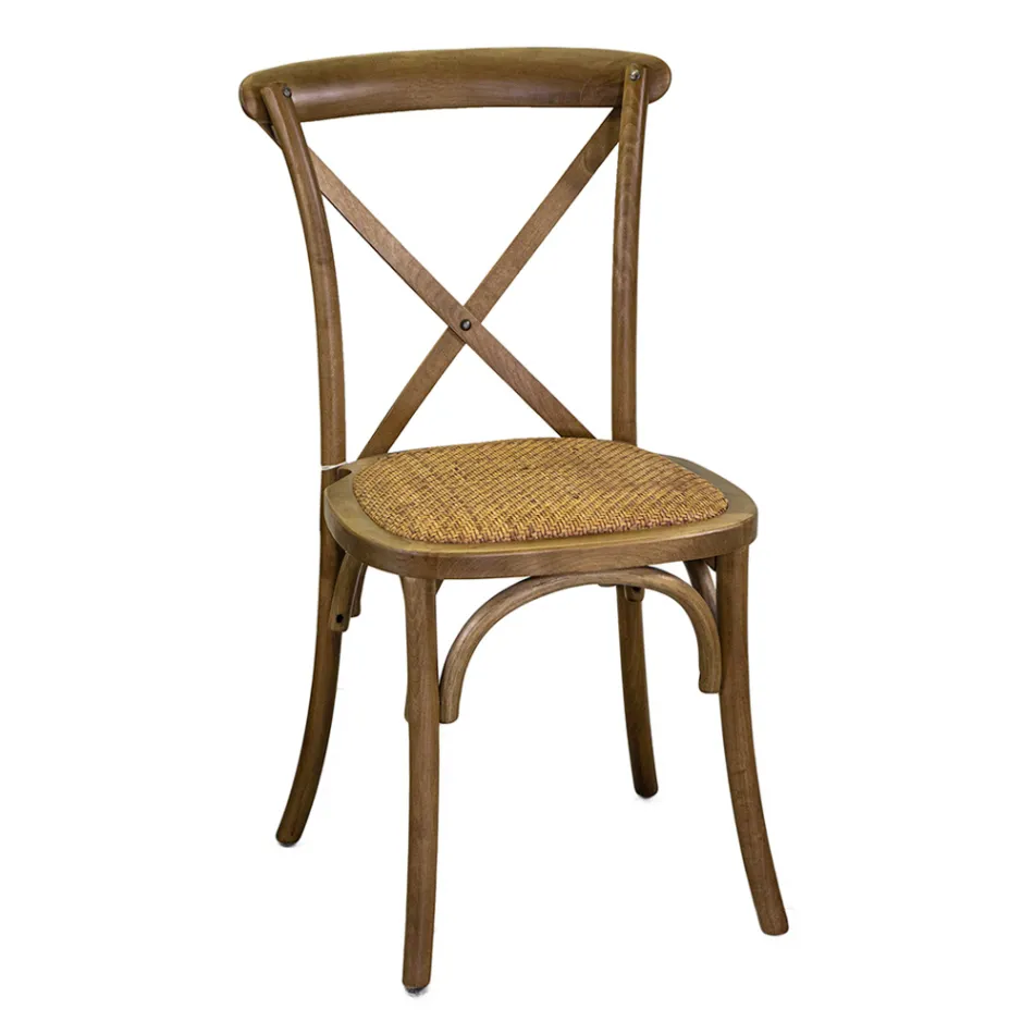 Stackable Indoor Chair in Birch Wood and Rattan Seat - Barriera Viadurini