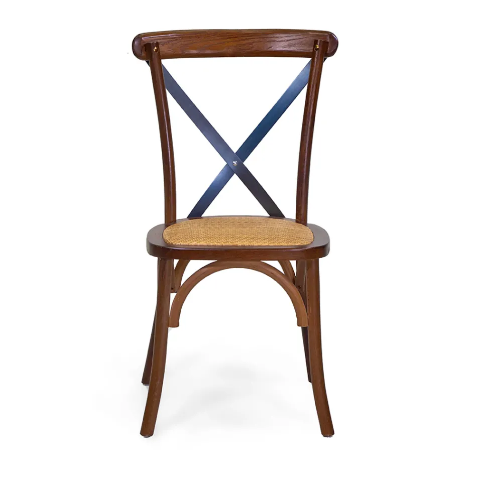 Stackable Indoor Chair in Oak Wood and Rattan Seat - Barriera Viadurini