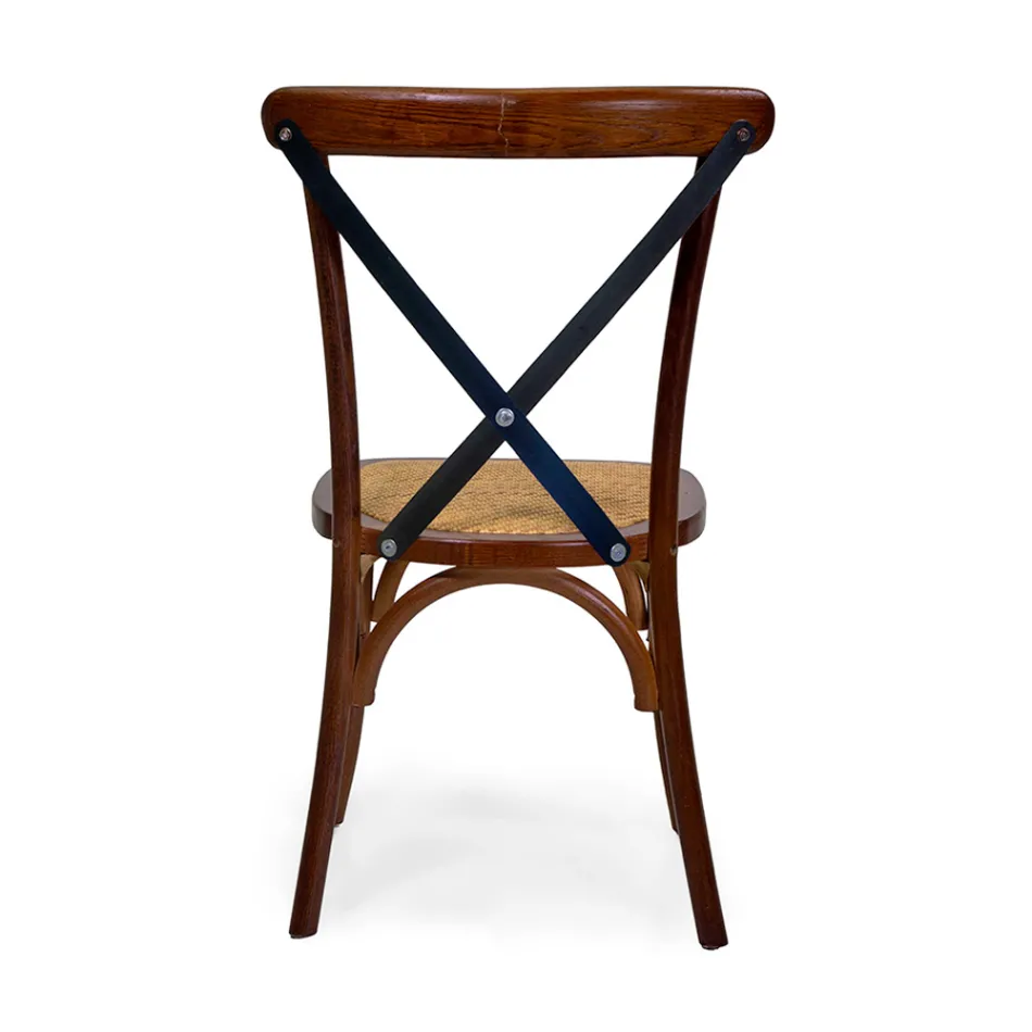 Stackable Indoor Chair in Oak Wood and Rattan Seat - Barriera Viadurini