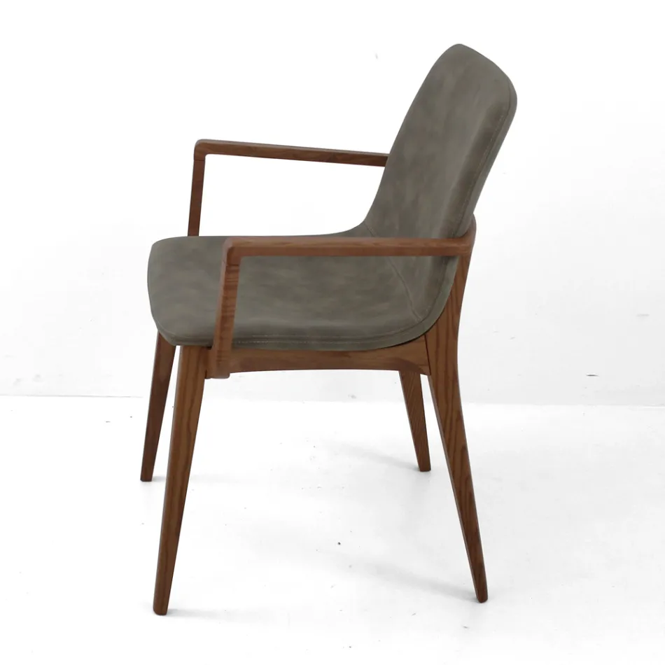 Dining Chair with Armrests in Ash Wood Made in Italy - Betsy Viadurini