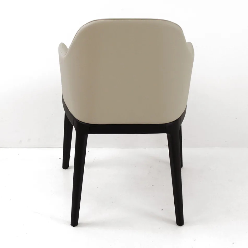 Dining Chair with Armrests in Ice Colour Leather Made in Italy - Lyanne Viadurini