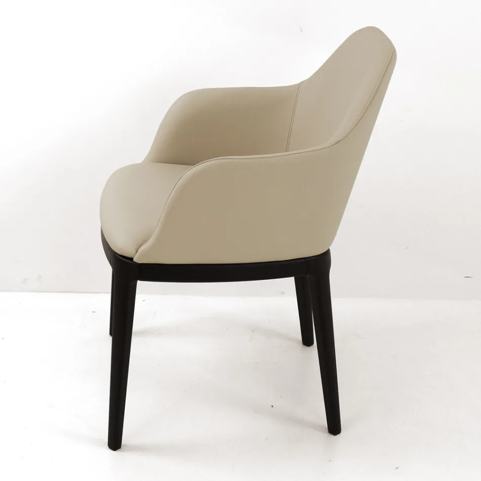 Dining Chair with Armrests in Ice Colour Leather Made in Italy - Lyanne Viadurini