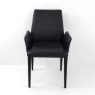 Dining Chair with Armrests Upholstered in Black Leather Made in Italy - Meyer Viadurini