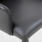 Dining Chair with Armrests Upholstered in Black Leather Made in Italy - Meyer Viadurini