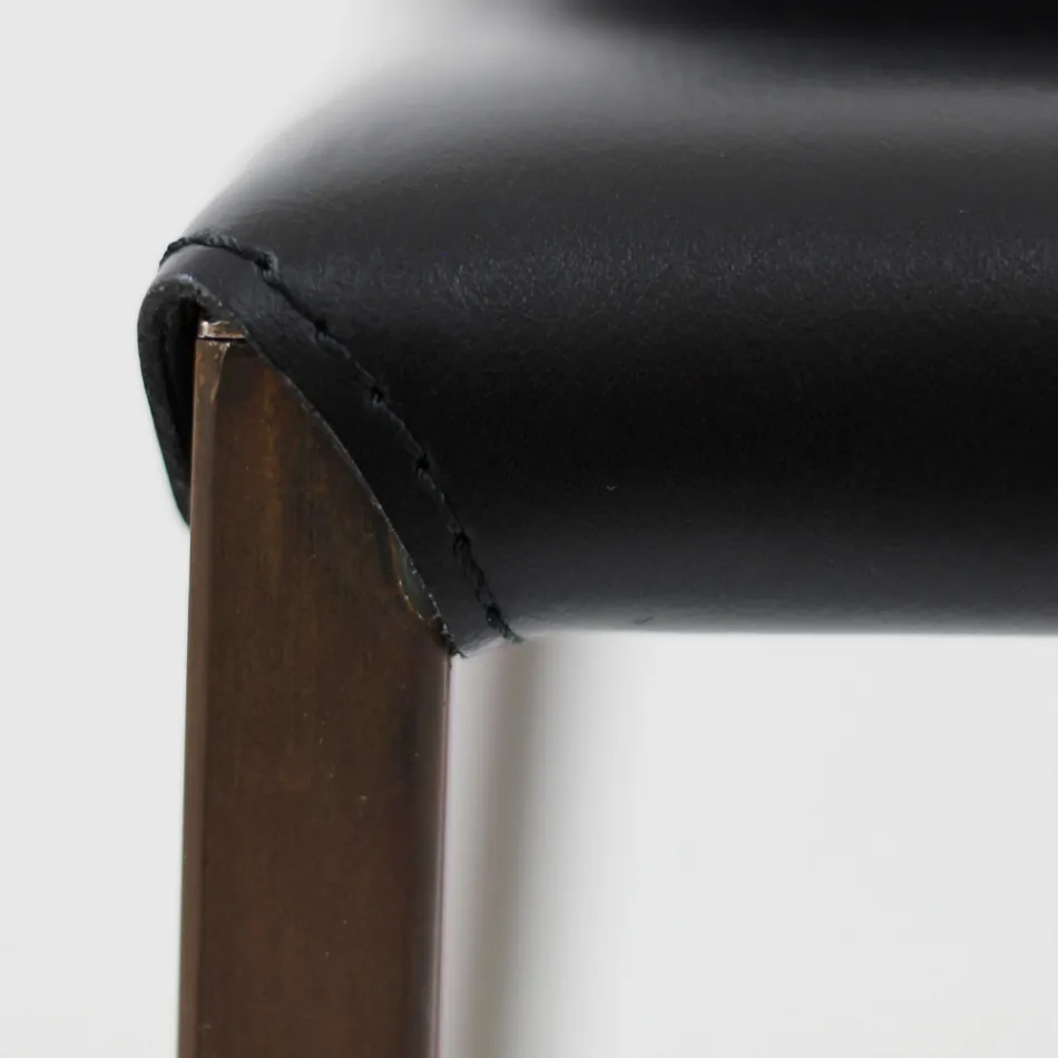 Dining Chair with Corten Structure and Leather Seat Made in Italy - Orietta Viadurini