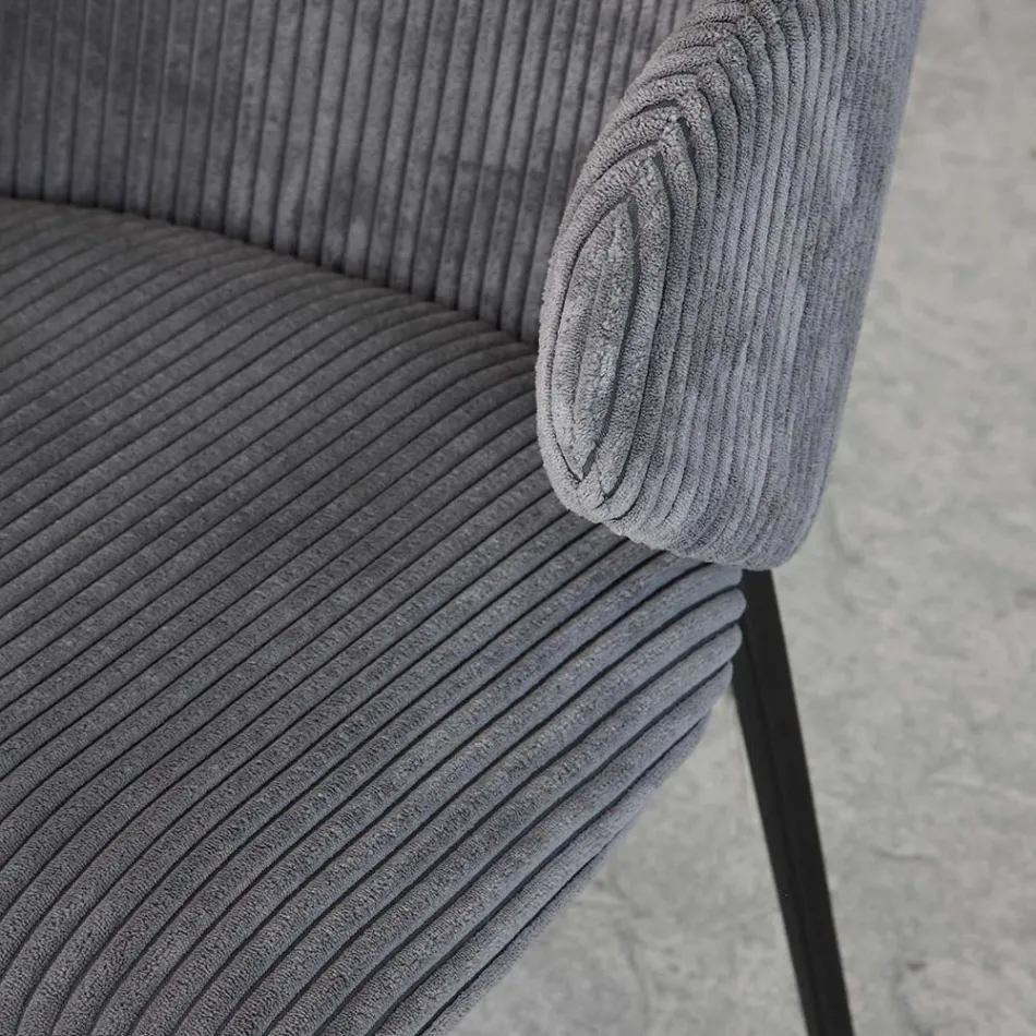 Dining Chair with Metal Frame and Corduroy Seat - Ridni Viadurini