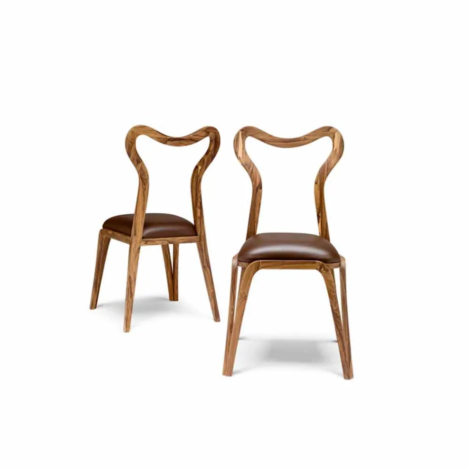 Modern design dining chair in wood and leather, l.41xp.46 cm, Carol Viadurini