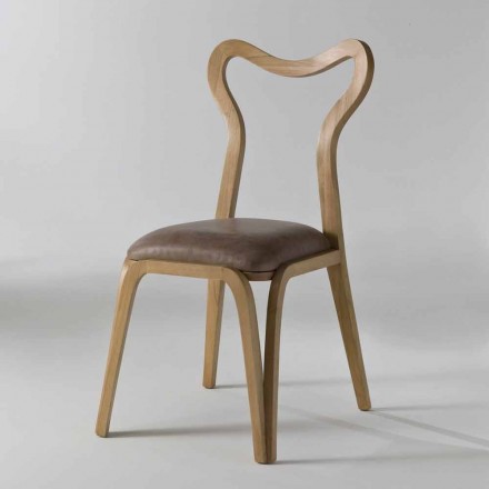 Modern design dining chair in wood and leather, l.41xp.46 cm, Carol Viadurini