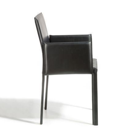 Design Dining Chair with Armrests Upholstered in Leather Made in Italy - Tara Viadurini