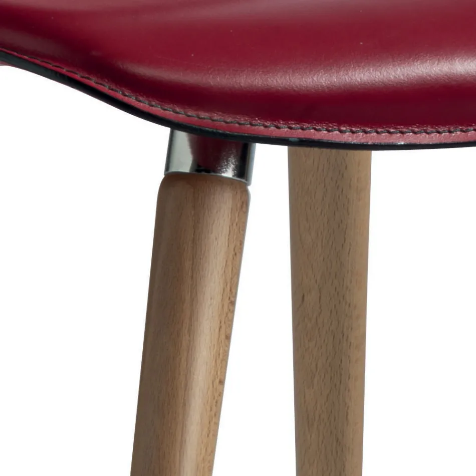 Dining Chair in Regenerated Leather with Wooden Legs Made in Italy - Luke Viadurini