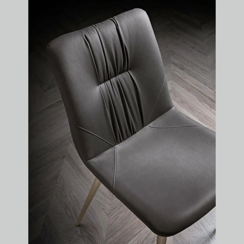 Lounge Chair in Fibre Fabric with Leather Effect and Metal Made in Italy - Gohan Viadurini