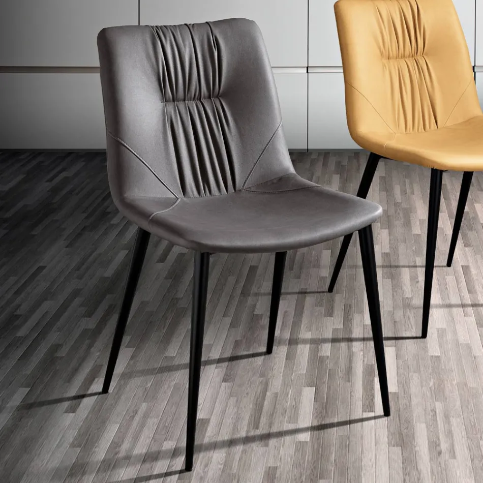 Lounge Chair in Fibre Fabric with Leather Effect and Metal Made in Italy - Gohan Viadurini