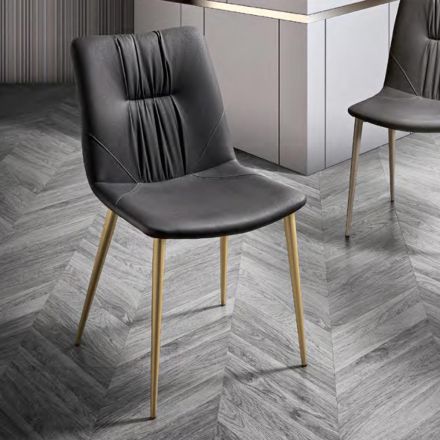 Lounge Chair in Fibre Fabric with Leather Effect and Metal Made in Italy - Gohan Viadurini