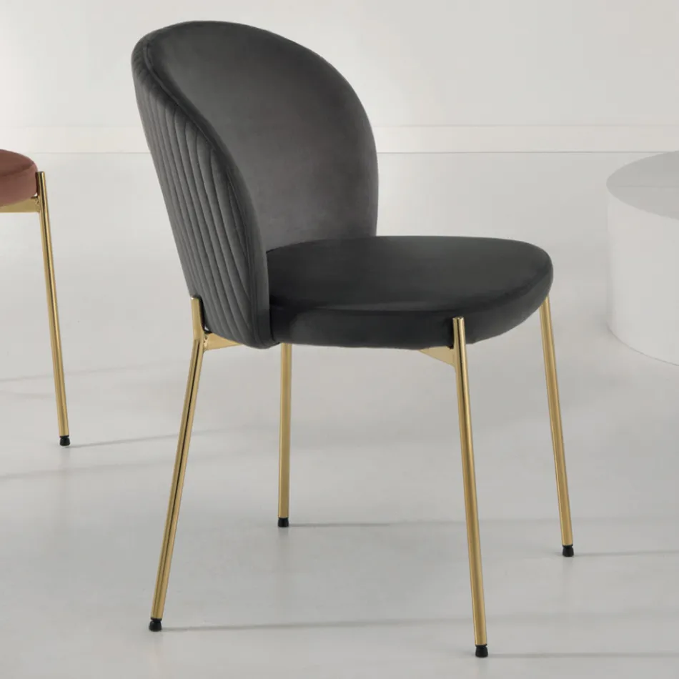 Lounge Chair in Upholstered Velvet and Golden Metal 4 Pieces - Assunta Viadurini