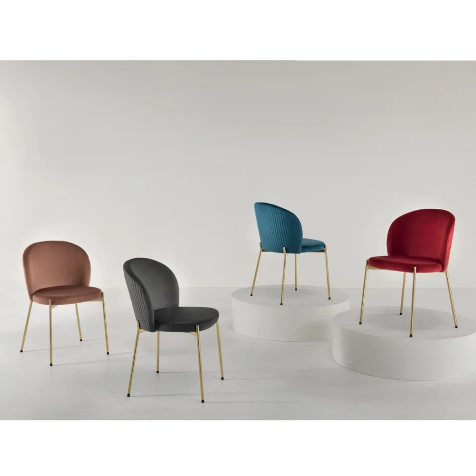 Lounge Chair in Upholstered Velvet and Golden Metal 4 Pieces - Assunta Viadurini