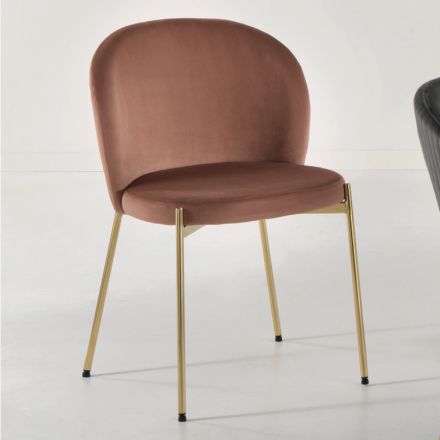 Lounge Chair in Upholstered Velvet and Golden Metal 4 Pieces - Assunta Viadurini