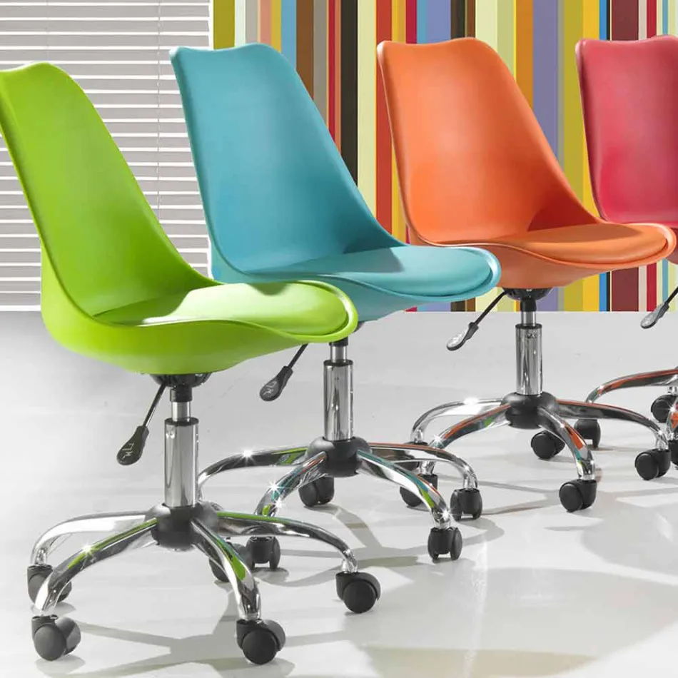 Office Chair with Petrol Lift in Colored Polypropylene and Metal - Loredana Viadurini