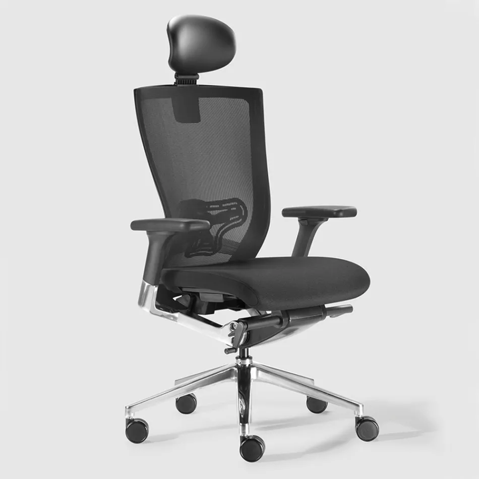 Ergonomic Office Chair with Fabric and Faux Leather Wheels - Takeshi Viadurini