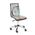 Swivel Office Chair in Steel and Eco-leather with Map Print - Lollo