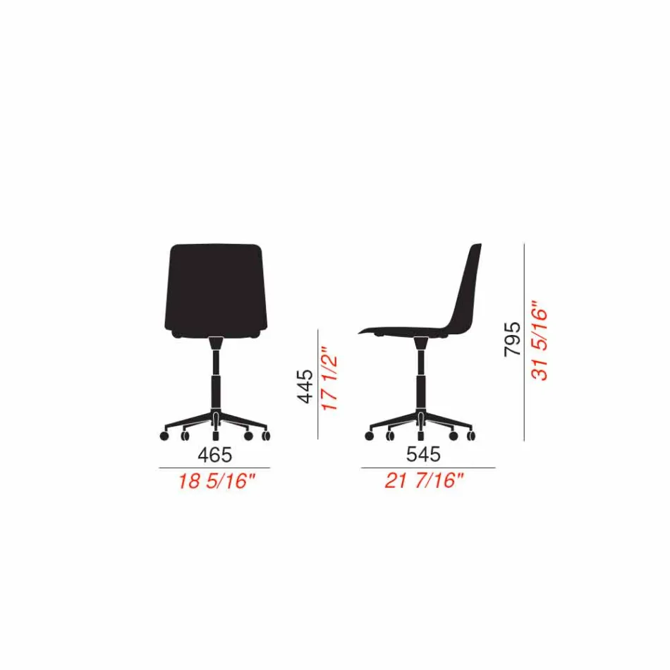 Office Chair in Aluminium and Polypropylene Made in Italy, 2 Pieces - Charita Viadurini