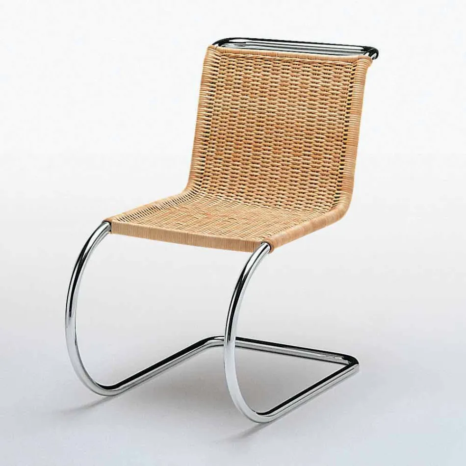 Office Chair in Natural Cane and Chromed Steel Made in Italy - Formentera Viadurini