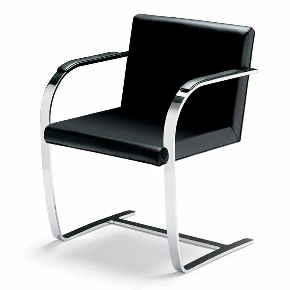 Leather Office Chair with Chrome Steel Structure Made in Italy - Quartz Viadurini