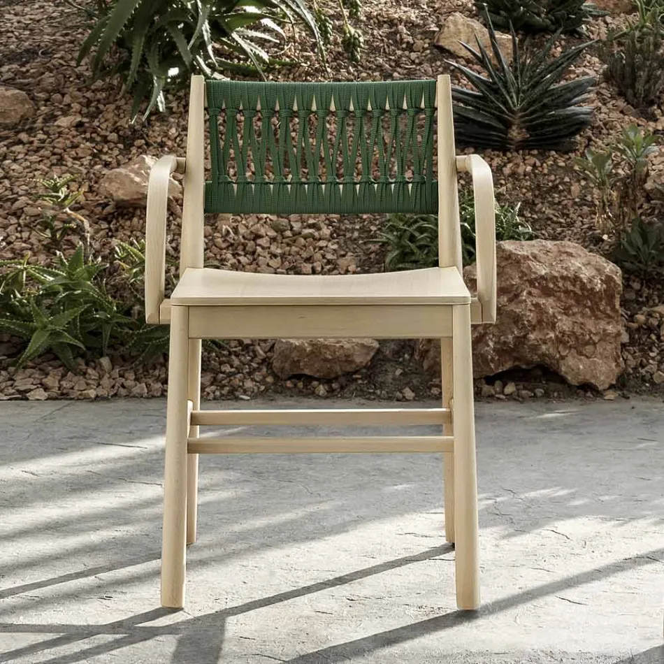 Luxury Chair with Armrests in Bleached Beech and Rope Made in Italy - Nora Viadurini