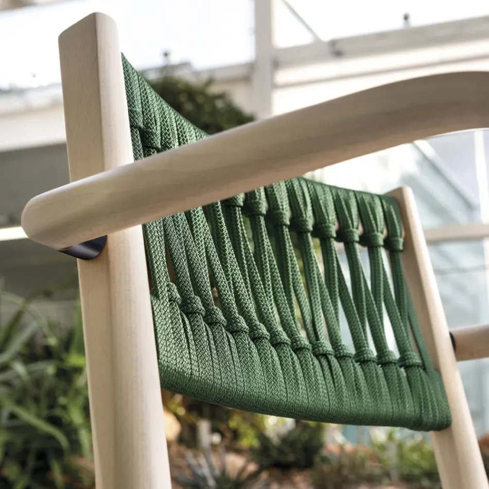 Luxury Chair with Armrests in Bleached Beech and Rope Made in Italy - Nora Viadurini