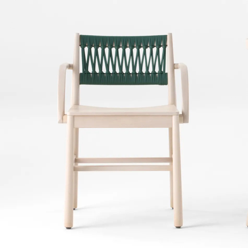 Luxury Chair with Armrests in Bleached Beech and Rope Made in Italy - Nora Viadurini
