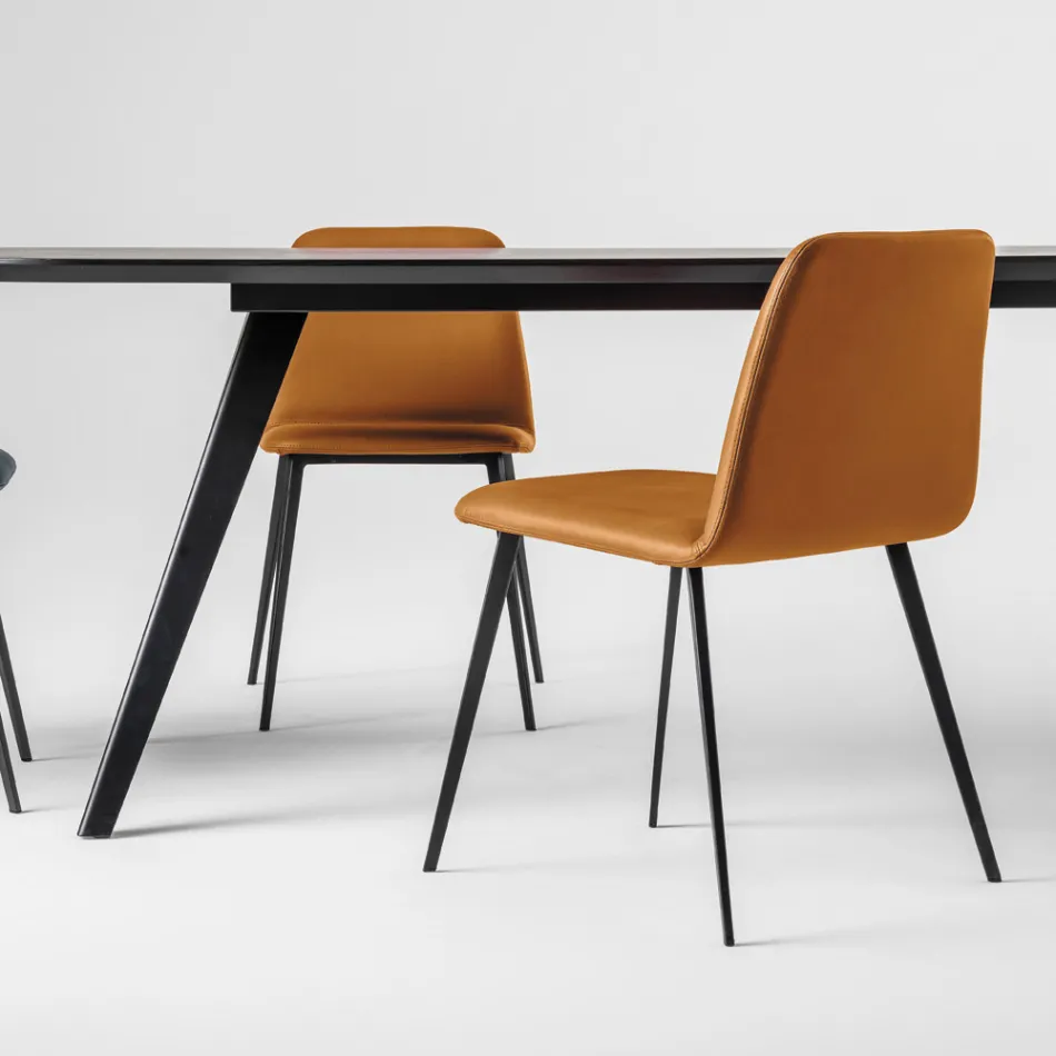 Luxury Leather Chair with Metal Legs Made in Italy, 2 Pieces - Molde Viadurini