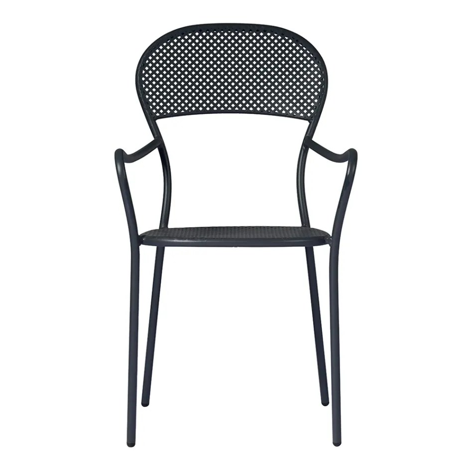 Stackable Garden Chair with Anthracite Colour Iron Structure - Nadege Viadurini